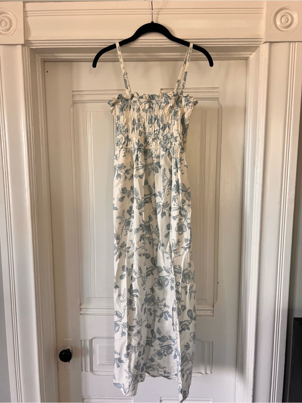 Universal Thread White Midi Dress with Light Blue Floral Print